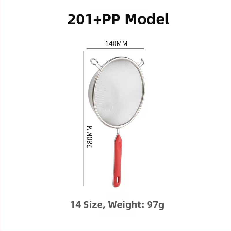 Kézi szita 201-es rozsdamentes acélból, két füllel, sütéshez — csúszásmentes, égésgátló