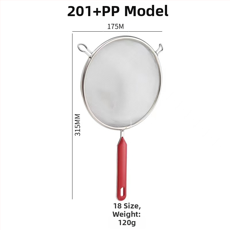 Kézi szita 201-es rozsdamentes acélból, két füllel, sütéshez — csúszásmentes, égésgátló