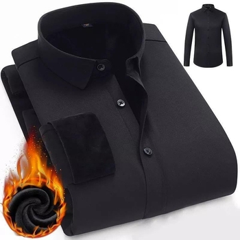 Ανδρικό πουκάμισο με επένδυση φλίς, μακριά μανίκια, γιακά τύπου stand, στενή γραμμή, πολυεστέρας (Πολυεστέρας; φλίς επένδυση; μακριά μανίκια; γιακά τύπου stand; στενή γραμμή)