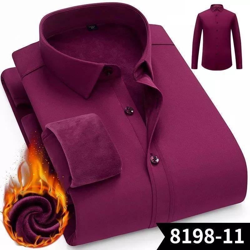 Ανδρικό πουκάμισο με επένδυση φλίς, μακριά μανίκια, γιακά τύπου stand, στενή γραμμή, πολυεστέρας (Πολυεστέρας; φλίς επένδυση; μακριά μανίκια; γιακά τύπου stand; στενή γραμμή)