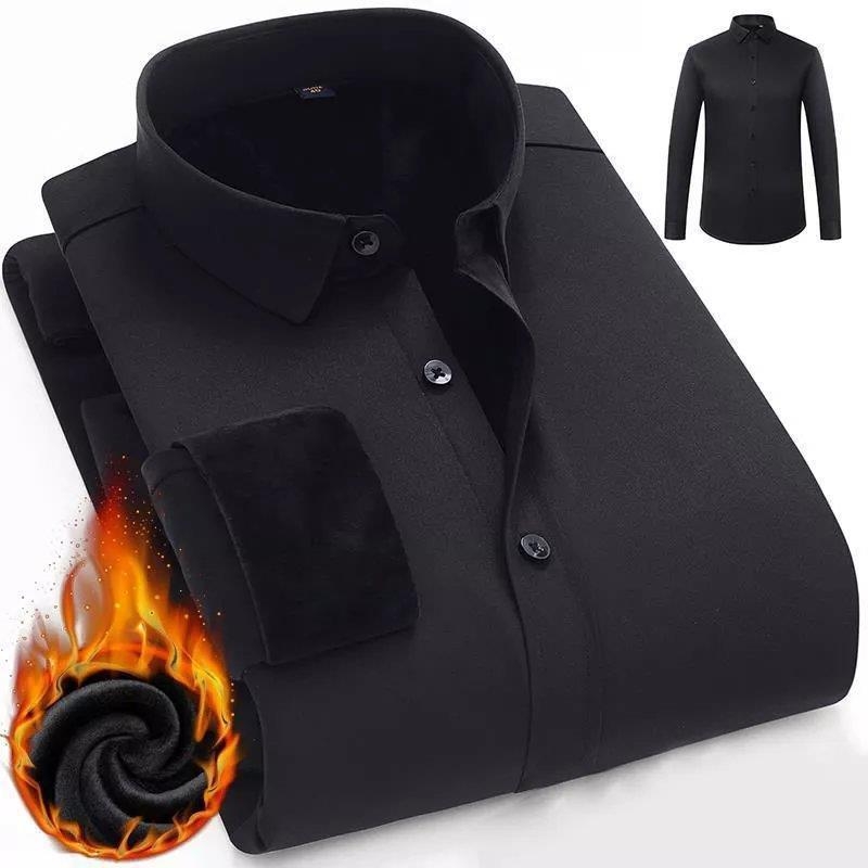 Ανδρικό πουκάμισο με επένδυση φλίς, μακριά μανίκια, γιακά τύπου stand, στενή γραμμή, πολυεστέρας (Πολυεστέρας; φλίς επένδυση; μακριά μανίκια; γιακά τύπου stand; στενή γραμμή)