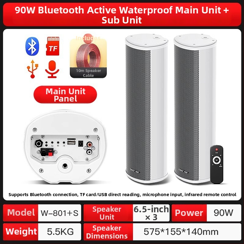 Aktív vonkajší stĺpový reproduktor (Bluetooth, 2 reproduktory, 3D ozvučenie, MP3 prehrávanie, TF karta/USB)