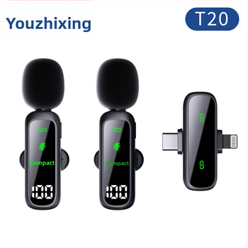 Lavalier mikrofoni T20, 2-u-1 za prijenos uživo i VLOG, omnidirekcionalni, frekvencijski raspon 40 Hz-20 kHz, SNR ≥70 dB, ugrađena baterija 3–6 sati