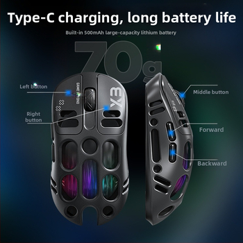 Thunder Wolf X3 ποντίκι παιχνιδιών — τρεις επιλογές σύνδεσης (2.4G + Bluetooth), εργονομικό, 12000 DPI, 6 πλήκτρα