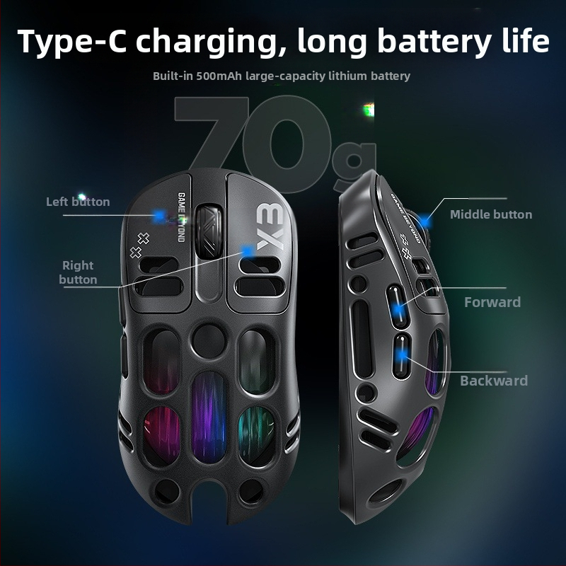 Thunder Wolf X3 ποντίκι παιχνιδιών — τρεις επιλογές σύνδεσης (2.4G + Bluetooth), εργονομικό, 12000 DPI, 6 πλήκτρα