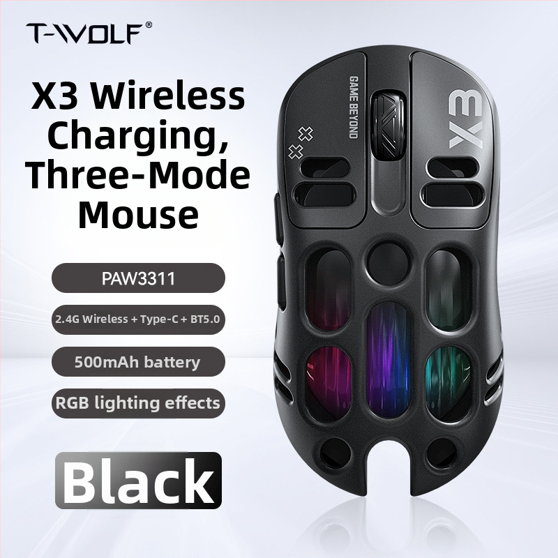 Thunder Wolf X3 ποντίκι παιχνιδιών — τρεις επιλογές σύνδεσης (2.4G + Bluetooth), εργονομικό, 12000 DPI, 6 πλήκτρα