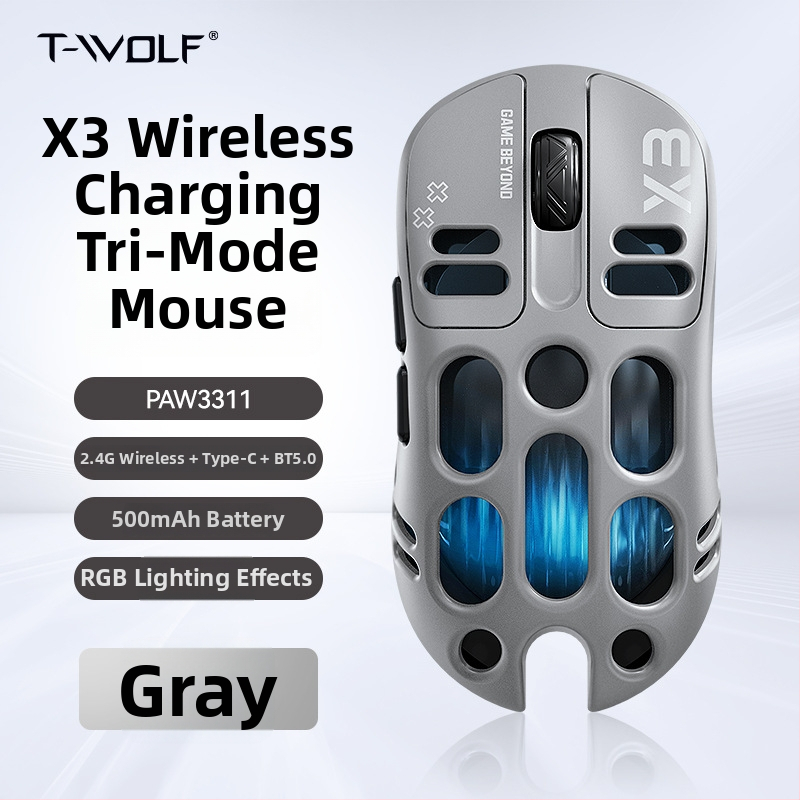 Thunder Wolf X3 ποντίκι παιχνιδιών — τρεις επιλογές σύνδεσης (2.4G + Bluetooth), εργονομικό, 12000 DPI, 6 πλήκτρα