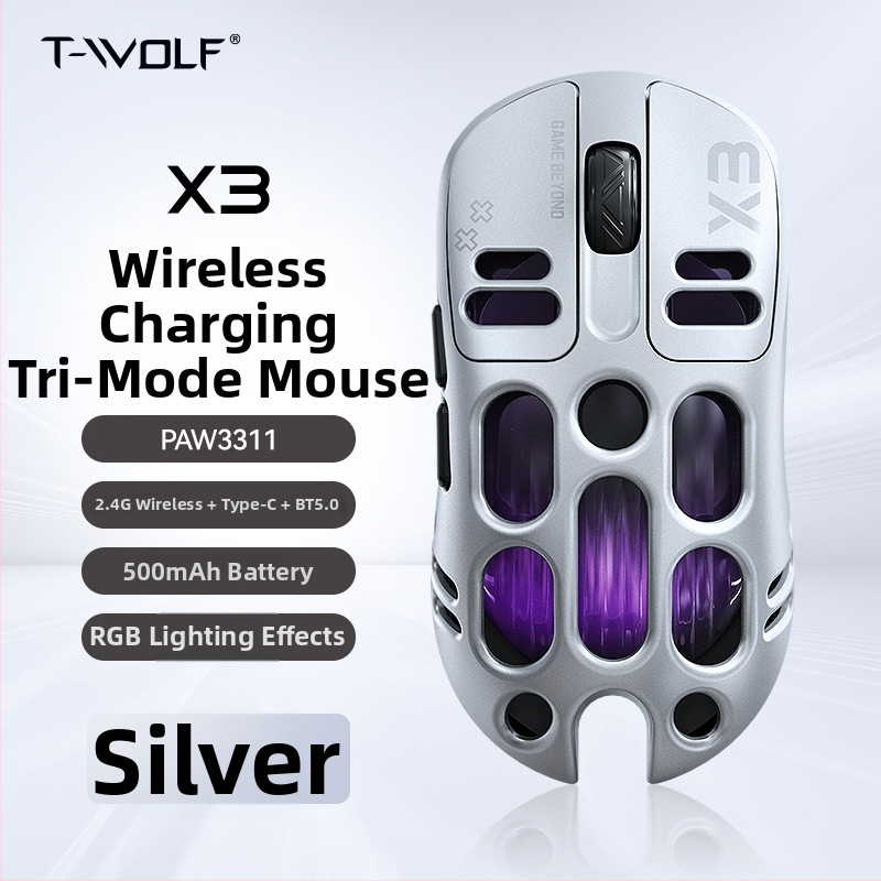 Thunder Wolf X3 ποντίκι παιχνιδιών — τρεις επιλογές σύνδεσης (2.4G + Bluetooth), εργονομικό, 12000 DPI, 6 πλήκτρα