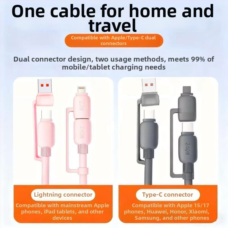 Καλώδιο δεδομένων γρήγορης φόρτισης 4 σε 1 με Lightning, USB 3.0 και Type-C – 120W, συμβατό με QC