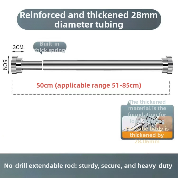 Nerezová oceľová výsuvná tyč na sušenie oblečenia — bez vŕtania, na balkón a kúpeľňu, aj ako tyč na závesy