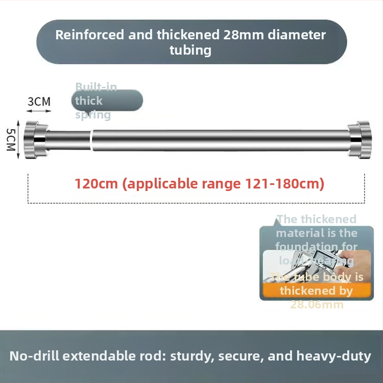 Nerezová oceľová výsuvná tyč na sušenie oblečenia — bez vŕtania, na balkón a kúpeľňu, aj ako tyč na závesy