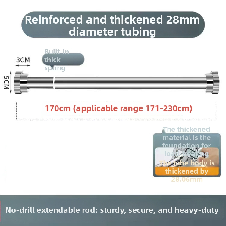 Nerezová oceľová výsuvná tyč na sušenie oblečenia — bez vŕtania, na balkón a kúpeľňu, aj ako tyč na závesy