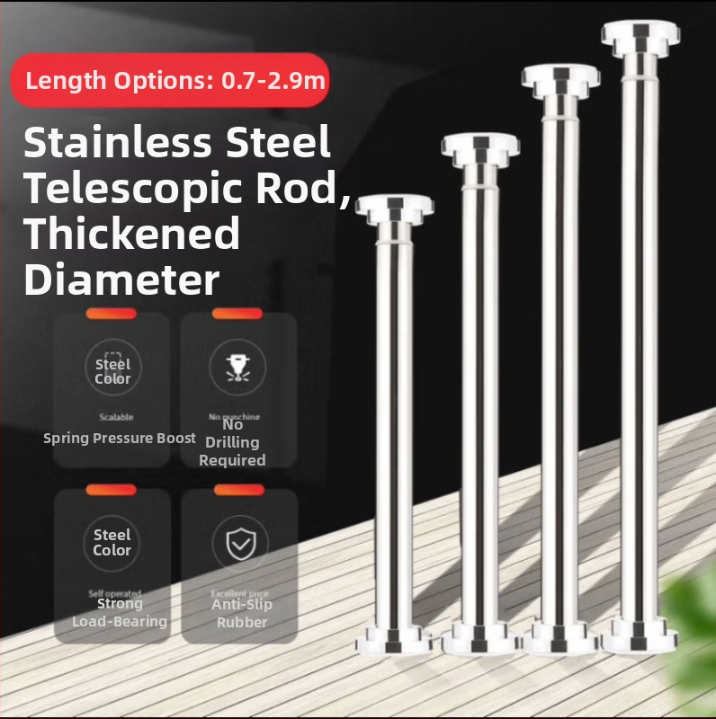 Nerezová oceľová výsuvná tyč na sušenie oblečenia — bez vŕtania, na balkón a kúpeľňu, aj ako tyč na závesy