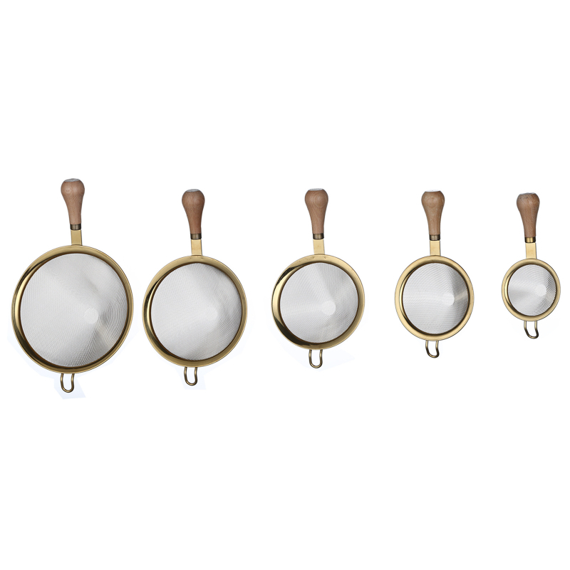 304 rozsdamentes acélból készült filterháló bükkfa fogantyúval – csúszásmentes, égés elleni.