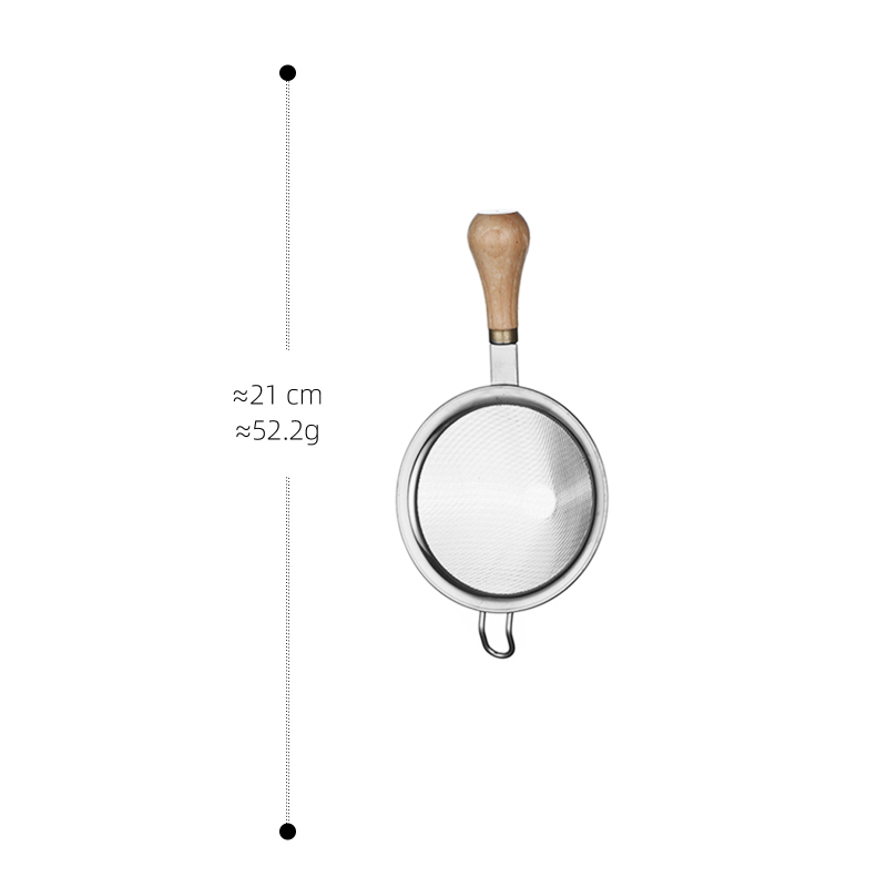 304 rozsdamentes acélból készült filterháló bükkfa fogantyúval – csúszásmentes, égés elleni.