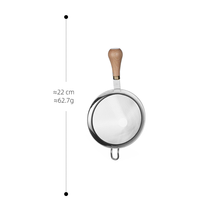 304 rozsdamentes acélból készült filterháló bükkfa fogantyúval – csúszásmentes, égés elleni.