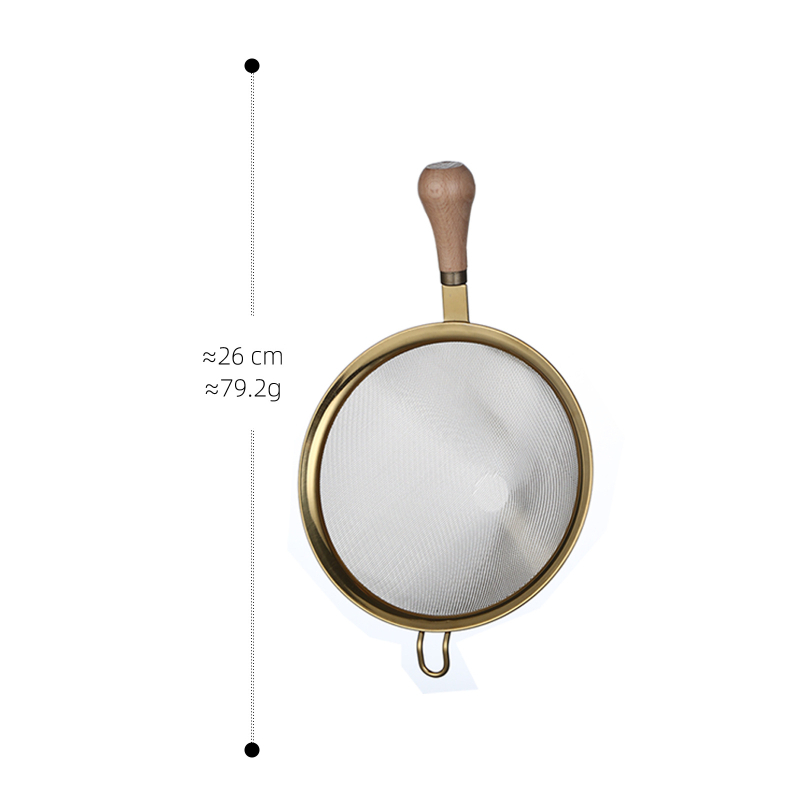 304 rozsdamentes acélból készült filterháló bükkfa fogantyúval – csúszásmentes, égés elleni.