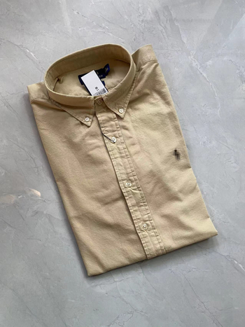 60s 100% βαμβάκι Oxford πουκάμισο, πλυμένο ύφασμα και βαφή, κεντημένα στοιχεία, μακριά μανίκια, γιακά με κουμπί