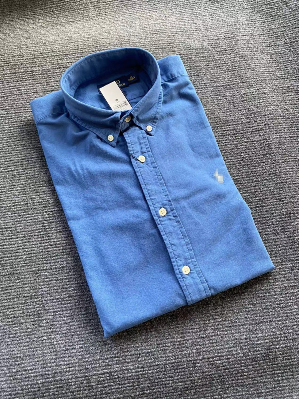 60s 100% βαμβάκι Oxford πουκάμισο, πλυμένο ύφασμα και βαφή, κεντημένα στοιχεία, μακριά μανίκια, γιακά με κουμπί