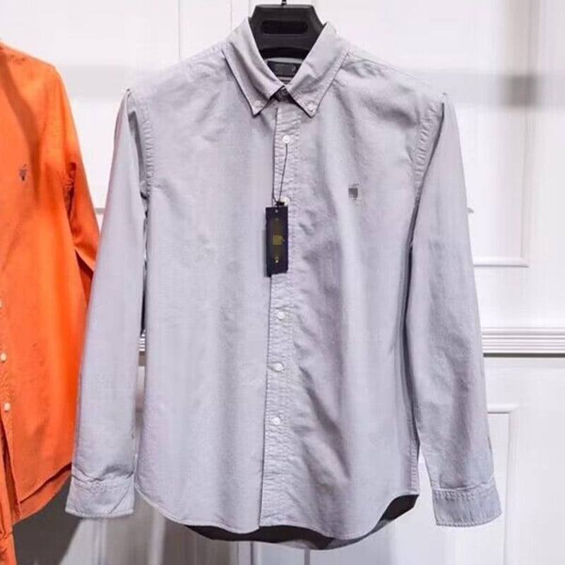 60s 100% βαμβάκι Oxford πουκάμισο, πλυμένο ύφασμα και βαφή, κεντημένα στοιχεία, μακριά μανίκια, γιακά με κουμπί