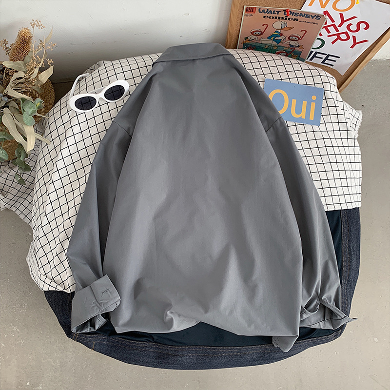 Πουκάμισο, Καρντγκάν σε κορεατικό στυλ, μακριά μανίκια, τετράγωνη λαιμόκοψη, μονόχρωμο σχέδιο, πολυεστέρας 80%