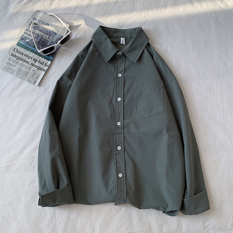 Πουκάμισο, Καρντγκάν σε κορεατικό στυλ, μακριά μανίκια, τετράγωνη λαιμόκοψη, μονόχρωμο σχέδιο, πολυεστέρας 80%