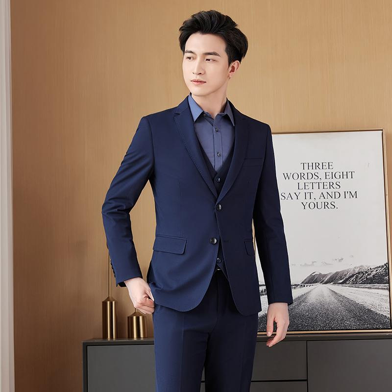 Unisex επιχειρηματικό επίσημο κοστούμι με δύο κουμπιά σε σειρά, τετρακατεύθυνση ελαστικό ύφασμα, πέτο με ακονισμένο άκρο, στενή γραμμή, ύφασμα μίμησης μαλλιού με 30% βισκόζη