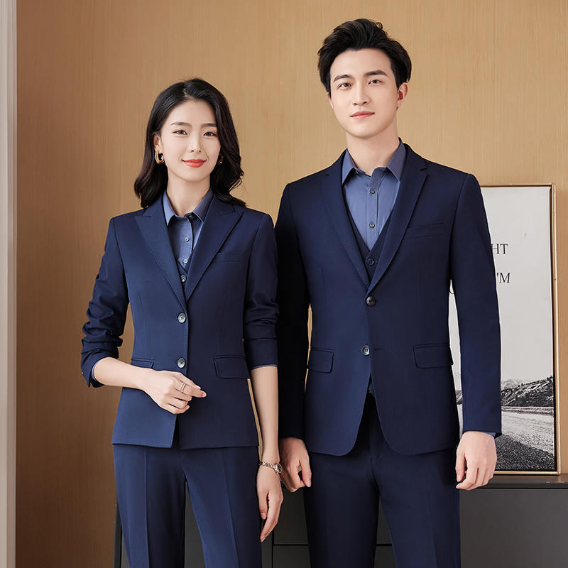 Unisex επιχειρηματικό επίσημο κοστούμι με δύο κουμπιά σε σειρά, τετρακατεύθυνση ελαστικό ύφασμα, πέτο με ακονισμένο άκρο, στενή γραμμή, ύφασμα μίμησης μαλλιού με 30% βισκόζη