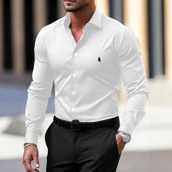 Πουκάμισο κορεατικού επιχειρηματικού στυλ, slim-fit, μακριά μανίκια, βαμβάκι 51-70%