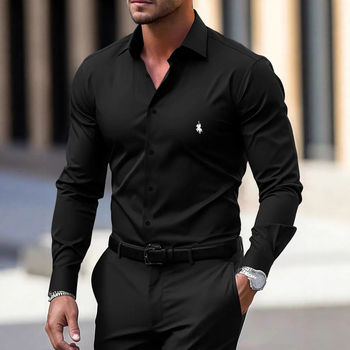 Πουκάμισο κορεατικού επιχειρηματικού στυλ, slim-fit, μακριά μανίκια, βαμβάκι 51-70%