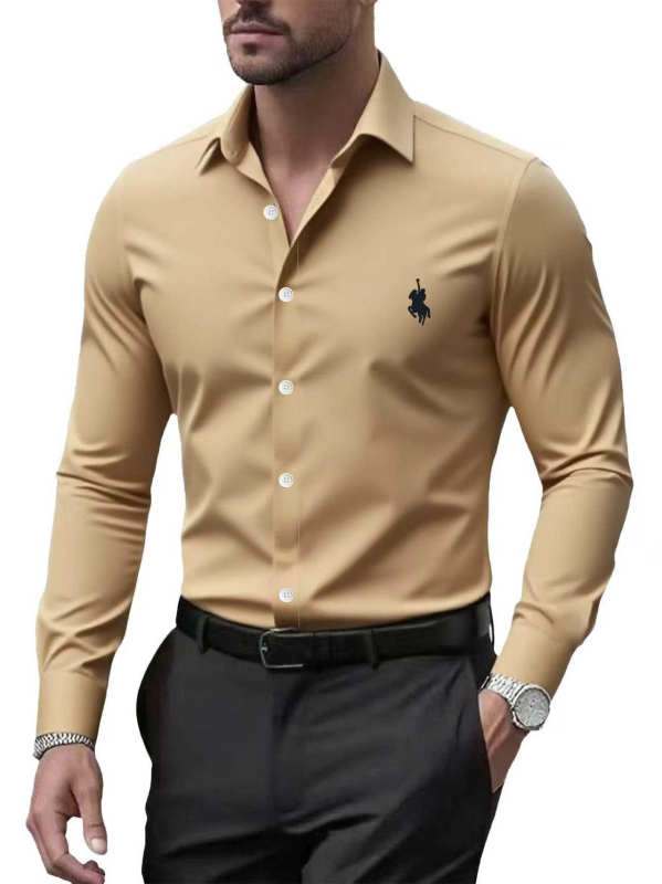 Πουκάμισο κορεατικού επιχειρηματικού στυλ, slim-fit, μακριά μανίκια, βαμβάκι 51-70%