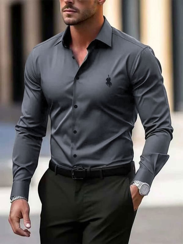 Πουκάμισο κορεατικού επιχειρηματικού στυλ, slim-fit, μακριά μανίκια, βαμβάκι 51-70%