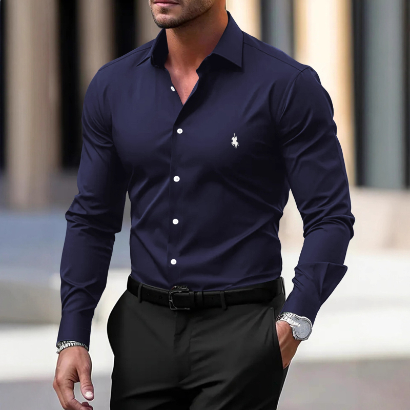 Πουκάμισο κορεατικού επιχειρηματικού στυλ, slim-fit, μακριά μανίκια, βαμβάκι 51-70%