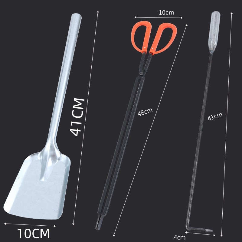 Σετ εργαλείων για σόμπα με κάρβουνο Xiangsu — άγκιστρο φωτιάς, λαβίδες φωτιάς, φτυάρι κάρβουνου, κλιπ μπάρμπεκιου κάρβουνου; τετράγωνο σχήμα, καθολικό στυλ