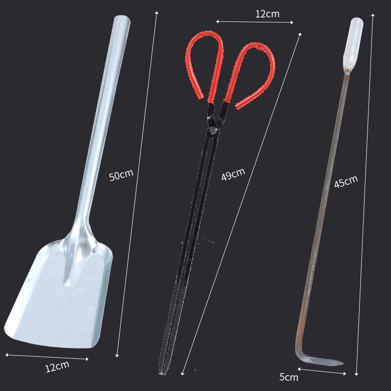 Σετ εργαλείων για σόμπα με κάρβουνο Xiangsu — άγκιστρο φωτιάς, λαβίδες φωτιάς, φτυάρι κάρβουνου, κλιπ μπάρμπεκιου κάρβουνου; τετράγωνο σχήμα, καθολικό στυλ