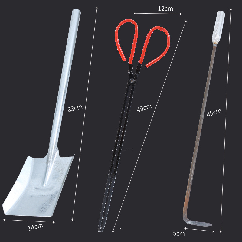 Σετ εργαλείων για σόμπα με κάρβουνο Xiangsu — άγκιστρο φωτιάς, λαβίδες φωτιάς, φτυάρι κάρβουνου, κλιπ μπάρμπεκιου κάρβουνου; τετράγωνο σχήμα, καθολικό στυλ