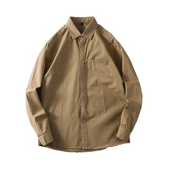 Αντρικό πουκάμισo με μακριά μανίκια, 100% βαμβάκι, για όλες τις εποχές, casual με γιάκατύ τύπου πέτο, λεπτομέρεια τσέπης