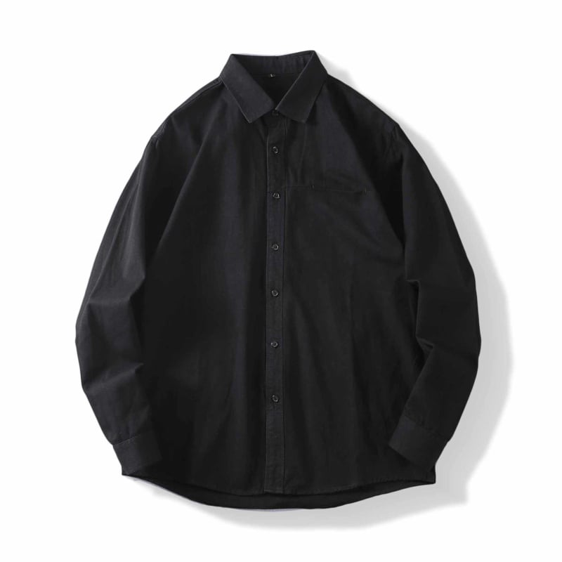 Αντρικό πουκάμισo με μακριά μανίκια, 100% βαμβάκι, για όλες τις εποχές, casual με γιάκατύ τύπου πέτο, λεπτομέρεια τσέπης