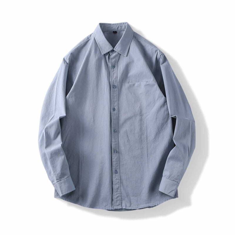 Αντρικό πουκάμισo με μακριά μανίκια, 100% βαμβάκι, για όλες τις εποχές, casual με γιάκατύ τύπου πέτο, λεπτομέρεια τσέπης