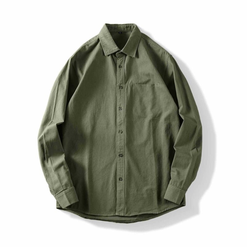 Αντρικό πουκάμισo με μακριά μανίκια, 100% βαμβάκι, για όλες τις εποχές, casual με γιάκατύ τύπου πέτο, λεπτομέρεια τσέπης