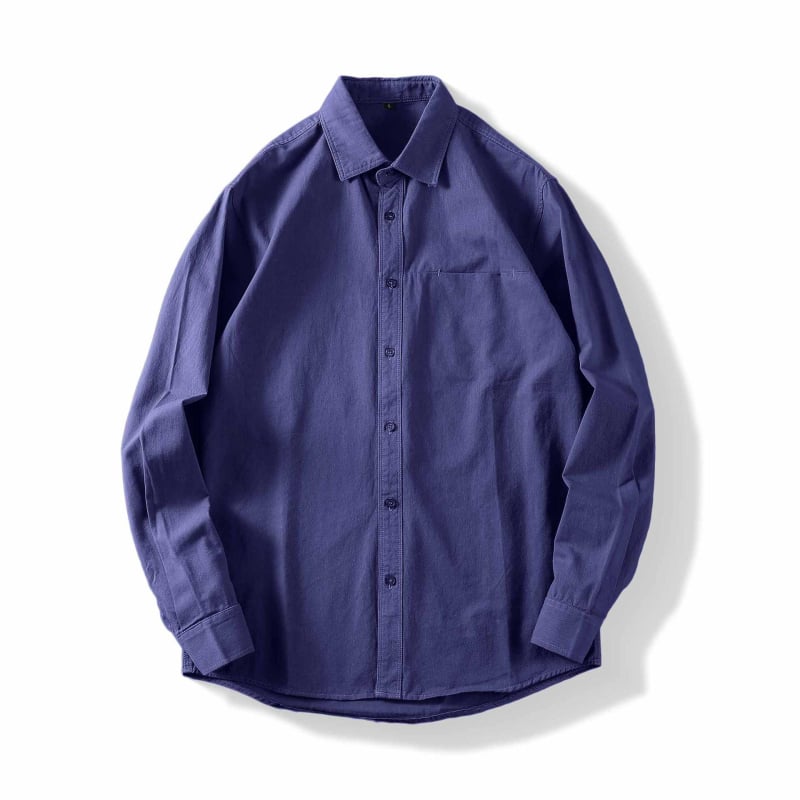 Αντρικό πουκάμισo με μακριά μανίκια, 100% βαμβάκι, για όλες τις εποχές, casual με γιάκατύ τύπου πέτο, λεπτομέρεια τσέπης