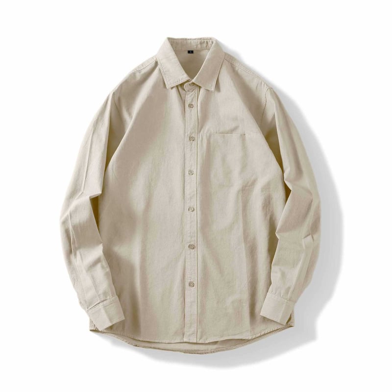 Αντρικό πουκάμισo με μακριά μανίκια, 100% βαμβάκι, για όλες τις εποχές, casual με γιάκατύ τύπου πέτο, λεπτομέρεια τσέπης