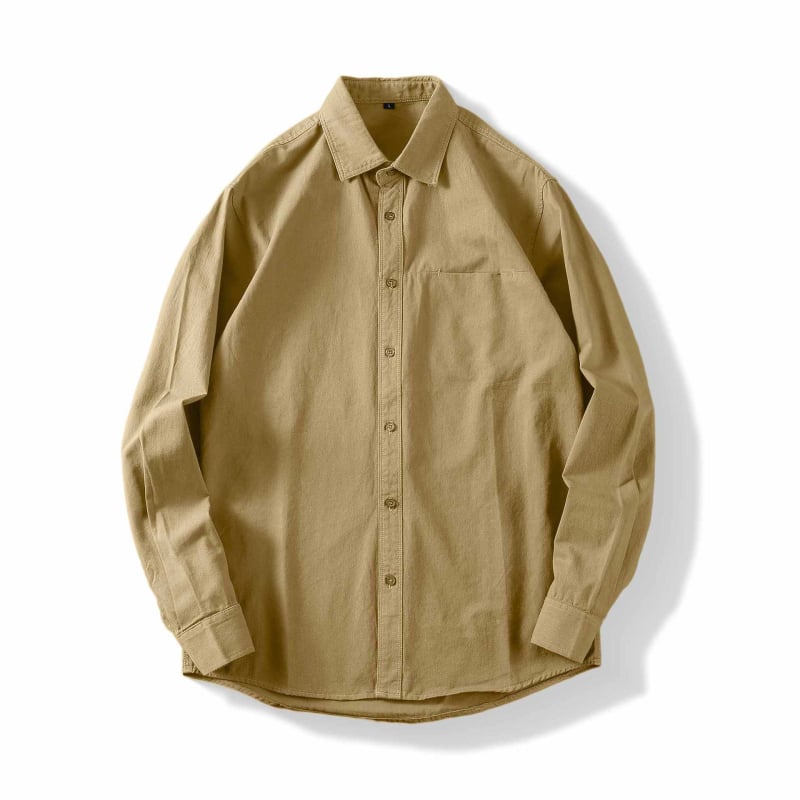 Αντρικό πουκάμισo με μακριά μανίκια, 100% βαμβάκι, για όλες τις εποχές, casual με γιάκατύ τύπου πέτο, λεπτομέρεια τσέπης