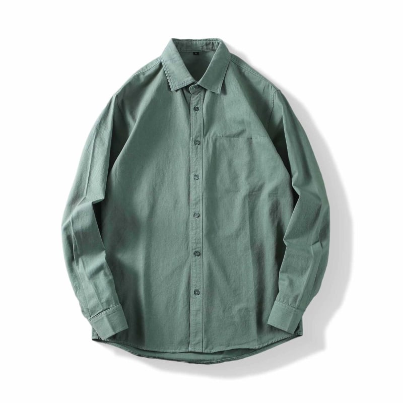 Αντρικό πουκάμισo με μακριά μανίκια, 100% βαμβάκι, για όλες τις εποχές, casual με γιάκατύ τύπου πέτο, λεπτομέρεια τσέπης