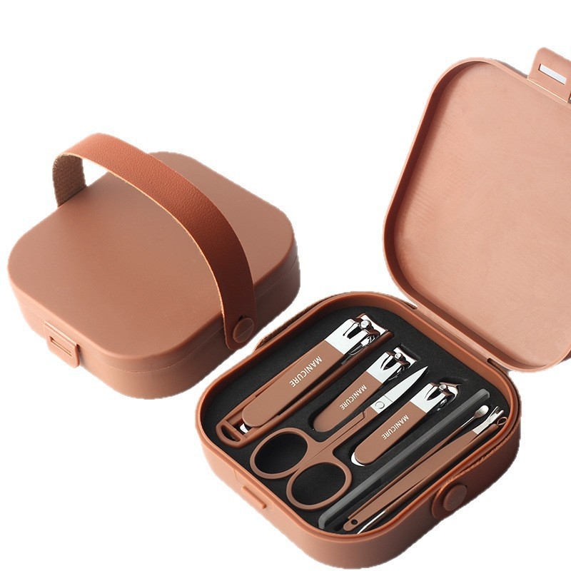 Σετ εργαλείων περιποίησης νυχιών με αντι-εκτόξευση, επίπεδες οξείες λεπίδες, φορητό θήκη (υλικά: γυαλί, ανοξείδωτος χάλυβας, χάλυβας άνθρακα; καθαρό βάρος 144 g)