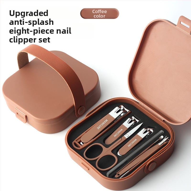 Σετ εργαλείων περιποίησης νυχιών με αντι-εκτόξευση, επίπεδες οξείες λεπίδες, φορητό θήκη (υλικά: γυαλί, ανοξείδωτος χάλυβας, χάλυβας άνθρακα; καθαρό βάρος 144 g)
