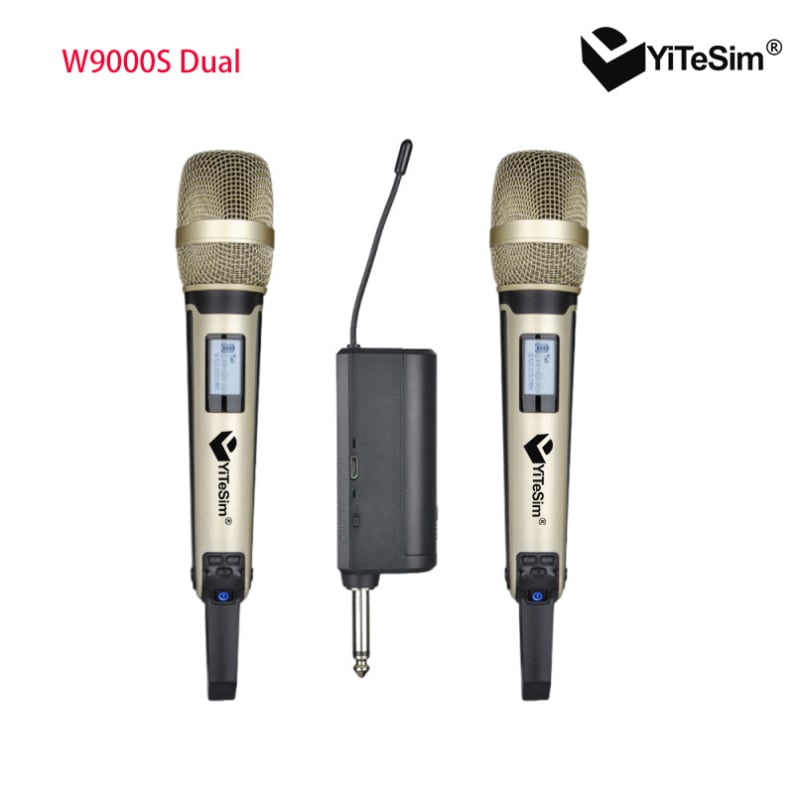 Vezeték nélküli kézi mikrofon, újratölthető, teljesen fémből készült test, karaoké és élő közvetítéshez