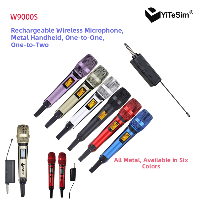 Bezdrôtový ručný mikrofón, nabíjateľný, celé kovové telo, vhodný pre karaoke a živé vysielanie