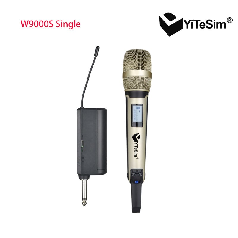 Vezeték nélküli kézi mikrofon, újratölthető, teljesen fémből készült test, karaoké és élő közvetítéshez