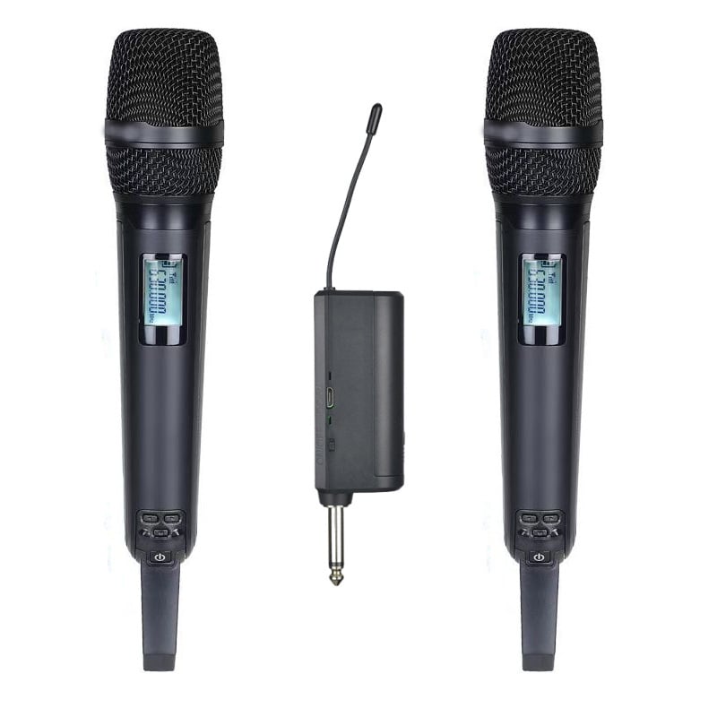 Vezeték nélküli kézi mikrofon, újratölthető, teljesen fémből készült test, karaoké és élő közvetítéshez